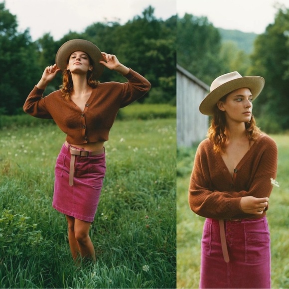 Anthropologie Pilcro Talia Pink Corduroy Button Detail Skirt Womens 6 Pink - Picture 10 of 10